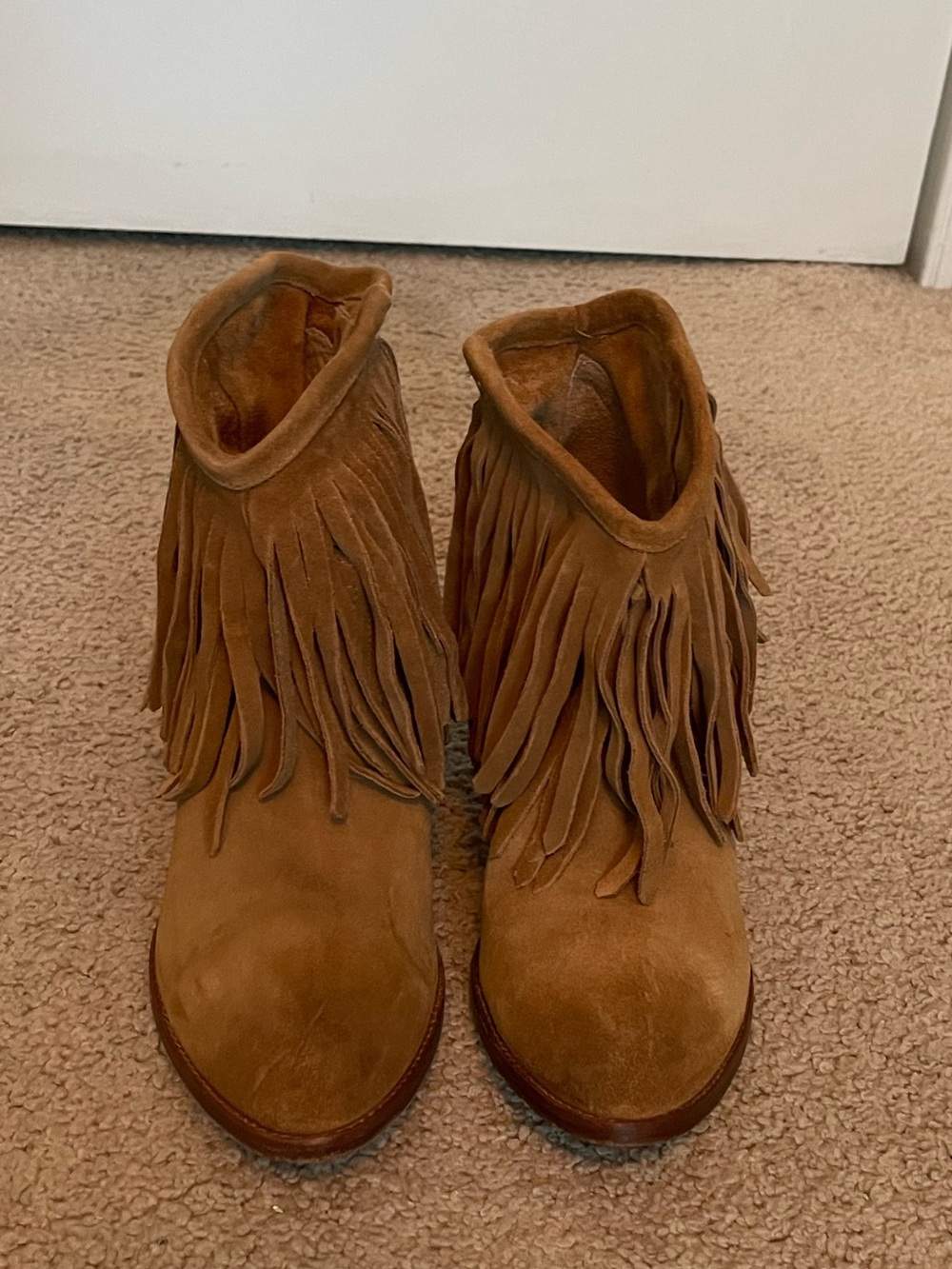 FRYE Ilana Fringe Leather Biscuit Cowgirl Western Booties Size 9.5 B